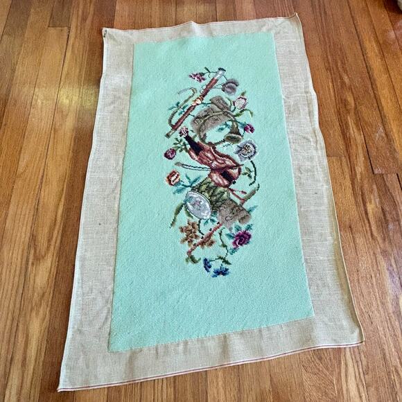 Vintage Finished Needlepoint with Music Violin and Floral Garland Design - Picture 6 of 11